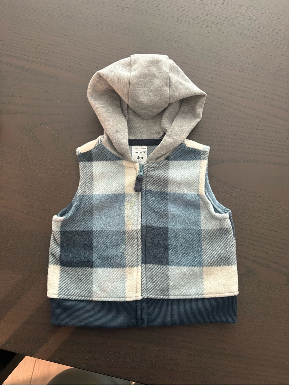 Carter's Gray Hooded Blue Plaid Fleece Vest for Kids